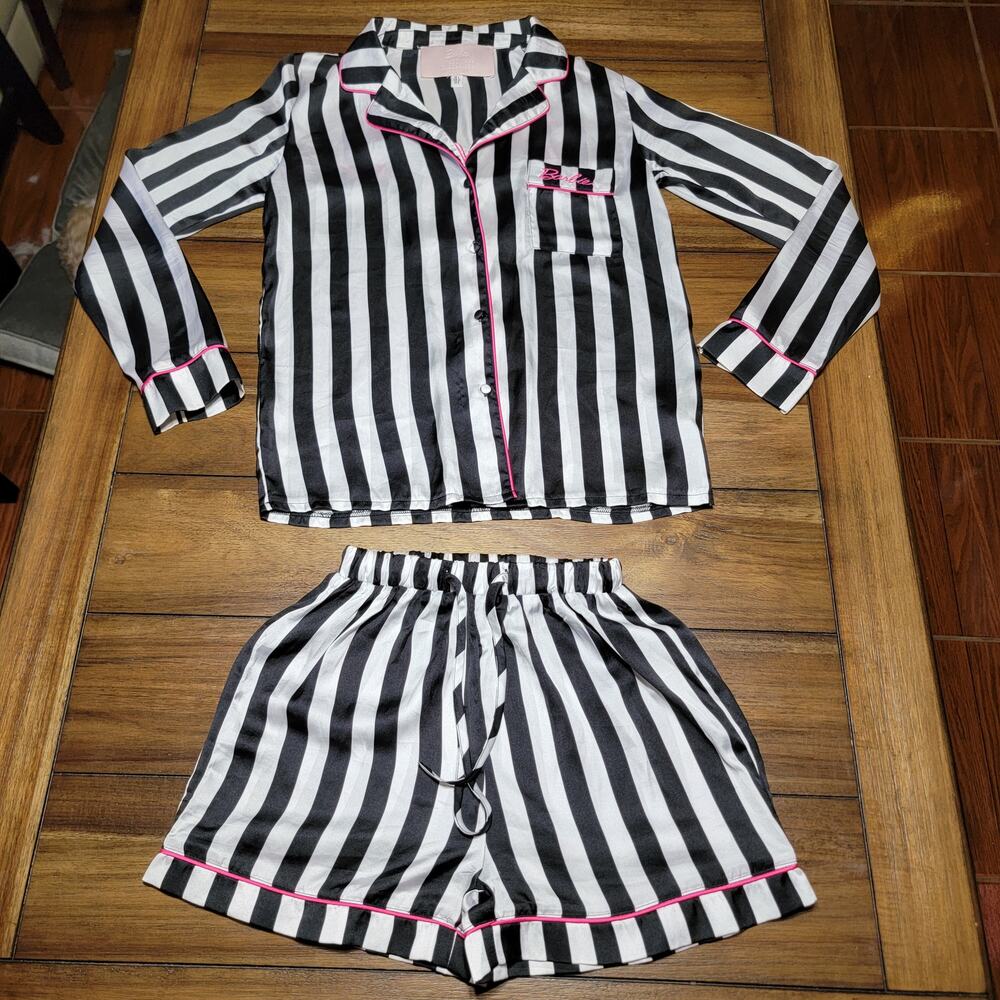 2 Pc Barbie X Missguided B&W Stripe PJ Shorts & Top Set - Size  0